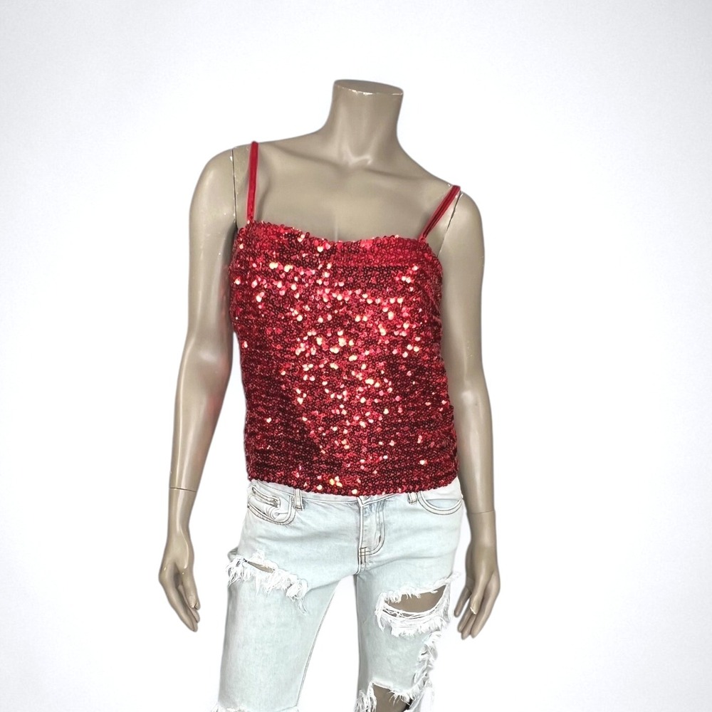 Vintage Handmade Large‎ Red Sequins Sleeveless Top Holiday Party